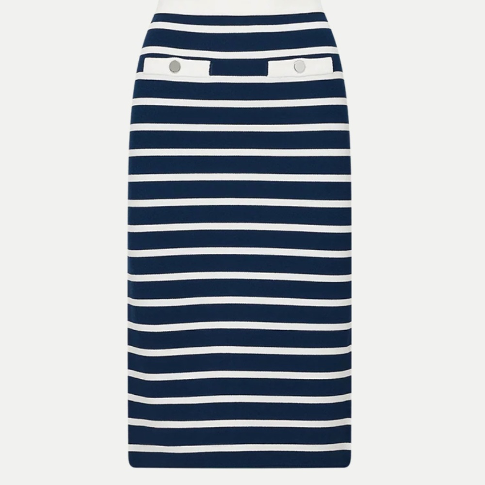 Veronica Beard Navy and White Striped Midi Skirt